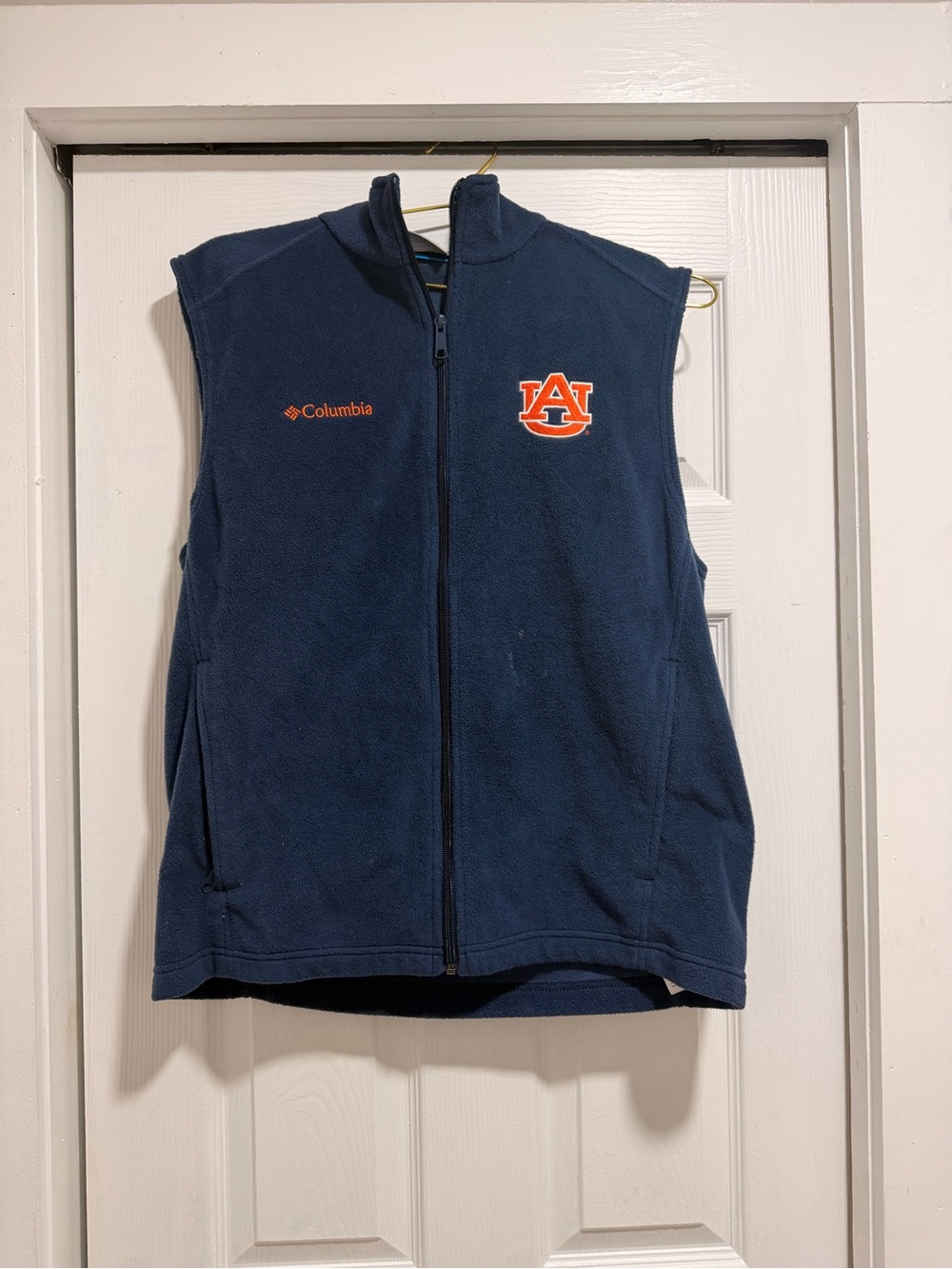Columbia Navy Fleece Vest with Orange Auburn Logo